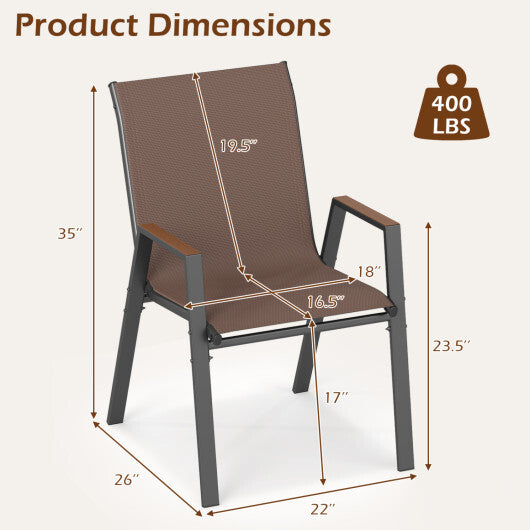 Set of 4 Stackable Patio Chairs with High Backs for Backyard 400 LBS-Brown
