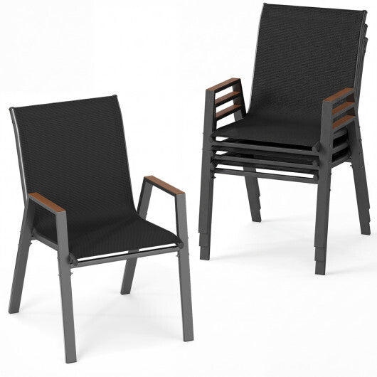 Set of 4 Stackable Patio Chairs with High Backs for Backyard 400 LBS-Brown