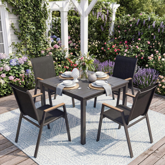 Set of 4 Stackable Patio Chairs with High Backs for Backyard 400 LBS-Brown