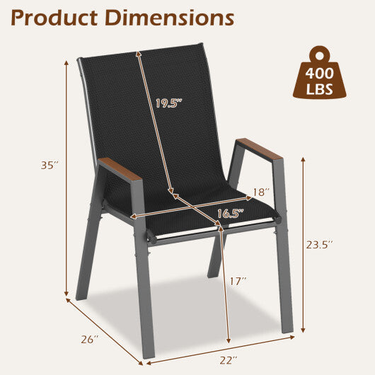Set of 4 Stackable Patio Chairs with High Backs for Backyard 400 LBS-Brown