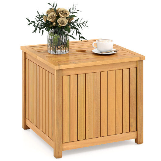 2-in-1 Outdoor Side Table with Storage Acacia Wood Slatted Coffee Table Square Slatted End Storage Box