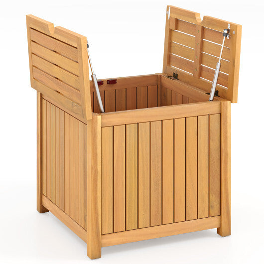 2-in-1 Outdoor Side Table with Storage Acacia Wood Slatted Coffee Table Square Slatted End Storage Box