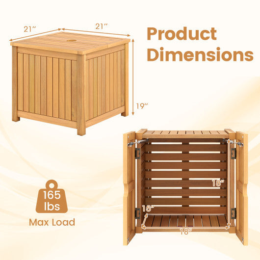 2-in-1 Outdoor Side Table with Storage Acacia Wood Slatted Coffee Table Square Slatted End Storage Box