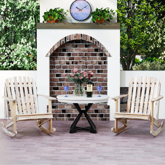 Adirondack Rocking Chair with Slatted Seat and High Fanned Back-Natural