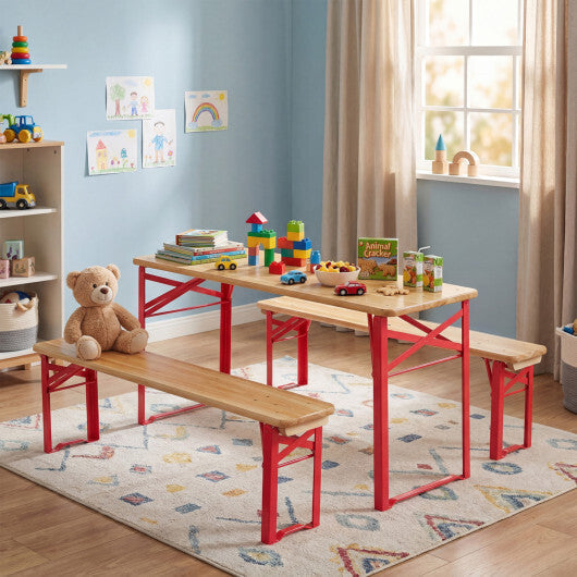 43.5 Inch Folding Kids Picnic Table & Bench Set No Assembly Wooden Toddler Table-Red