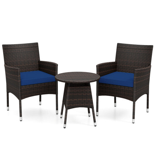 3 Piece Patio Furniture Set Outside Bistro Set for Porch-Navy