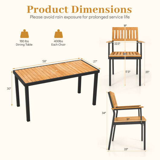 7-Piece Outdoor Dining Set for 6 with Acacia Table & Armchairs and Umbrella Hole