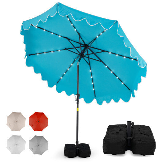 9 FT Outdoor Patio Umbrella with Solar LED Lights and Weighted Base-Beige