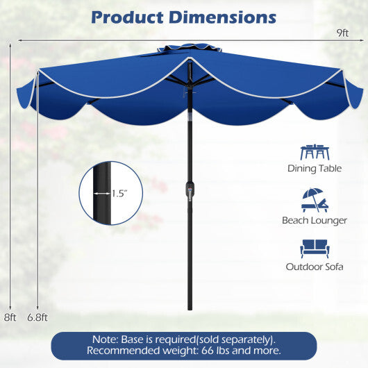 9 FT Scalloped Solar Patio Umbrella Market Table Umbrella with 24 LED Lights-Tan