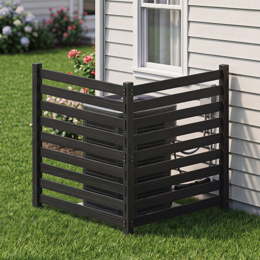 2-Panel Wooden Outdoor Privacy Fence with Ground Stakes-Black