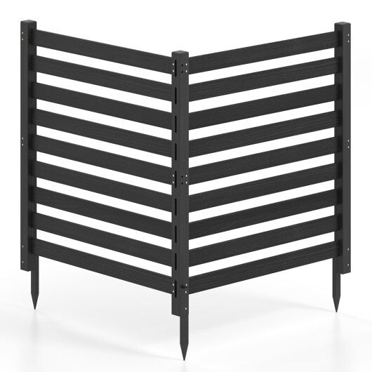 2-Panel Wooden Outdoor Privacy Fence with Ground Stakes-Black