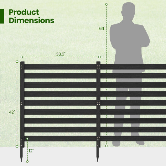 2-Panel Wooden Outdoor Privacy Fence with Ground Stakes-Black