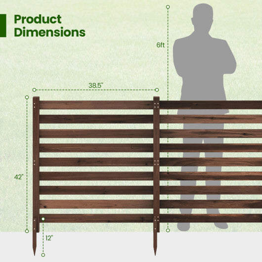 2-Panel Wooden Outdoor Privacy Fence with Ground Stakes-Black