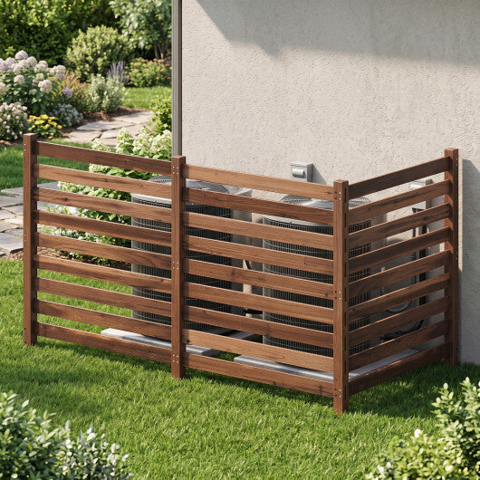 3-Panel Wooden Outdoor Privacy Fence with Ground Stakes-Brown
