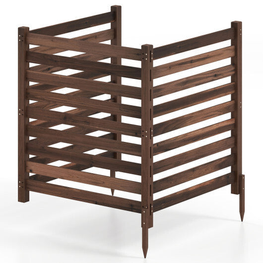 3-Panel Wooden Outdoor Privacy Fence with Ground Stakes-Brown