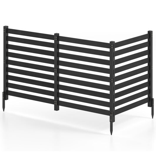 3-Panel Wooden Outdoor Privacy Fence with Ground Stakes-Brown
