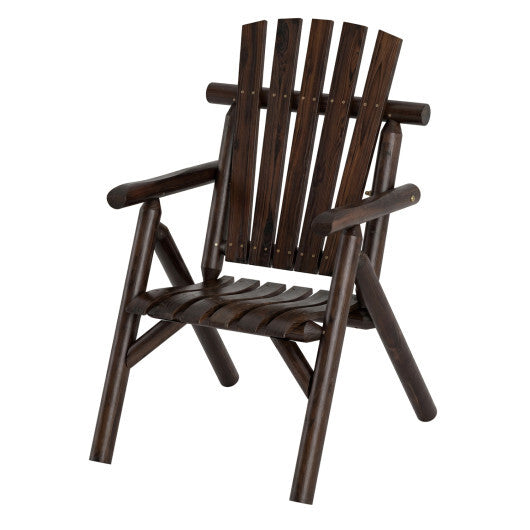 Log Wood Patio Chair with Slatted Backrest for Deck Backyard-Brown