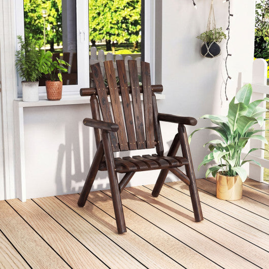 Log Wood Patio Chair with Slatted Backrest for Deck Backyard-Brown