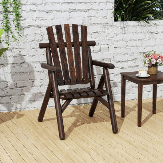 Log Wood Patio Chair with Slatted Backrest for Deck Backyard-Brown
