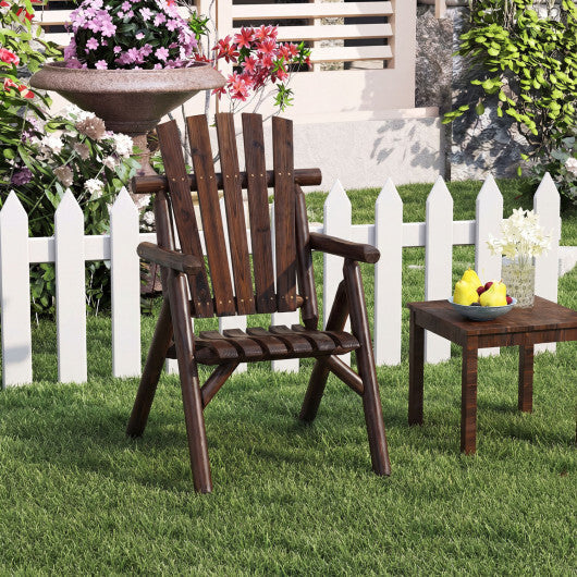 Log Wood Patio Chair with Slatted Backrest for Deck Backyard-Brown
