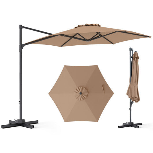 10 FT Patio Cantilever Umbrella with 360? Rotation and Air Vent for Backyard and Poolside-Tan