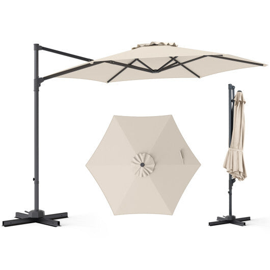 10 FT Patio Cantilever Umbrella with 360? Rotation and Air Vent for Backyard and Poolside-Tan