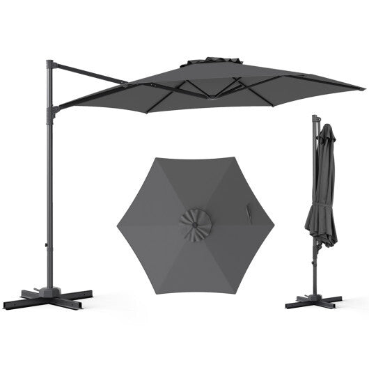 10 FT Patio Cantilever Umbrella with 360? Rotation and Air Vent for Backyard and Poolside-Tan