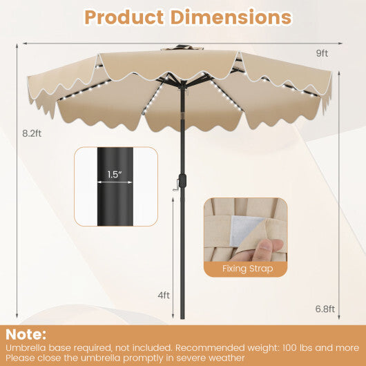 9 Feet Solar Patio Umbrella with Color-Changing LED Lights-Beige