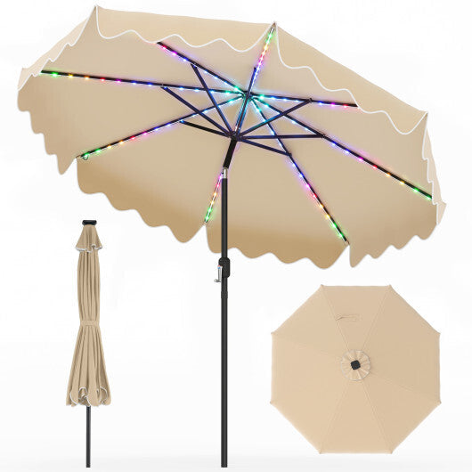 10 Feet Solar Patio Umbrella with Color-Changing LED Lights-Beige