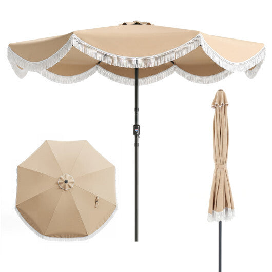 10 FT Outdoor Tassel Umbrella with Push Button Tilt-White