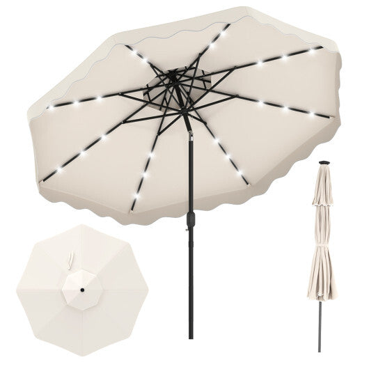10 FT Solar LED Patio Umbrella for Deck and Pool-Beige