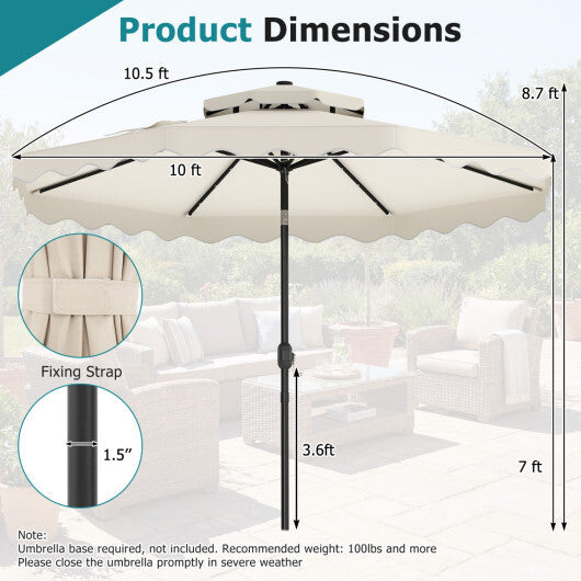 10 FT Solar LED Patio Umbrella for Deck and Pool-Beige