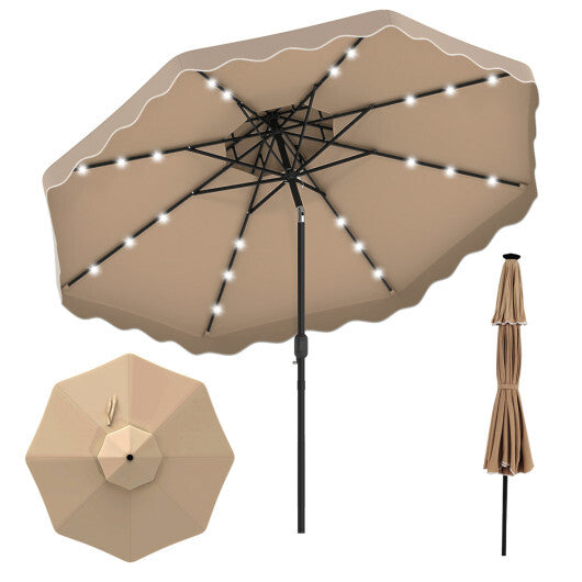 10 FT Solar LED Patio Umbrella for Deck and Pool-Beige