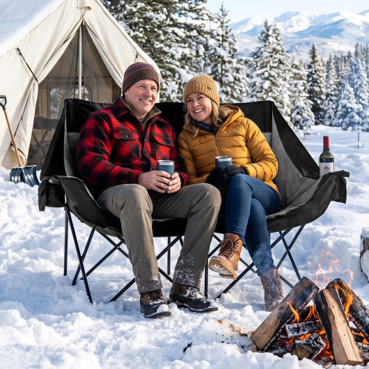 Heated Double Camping Chair with 4 Heating Zones and Wine Glass Holders-Navy