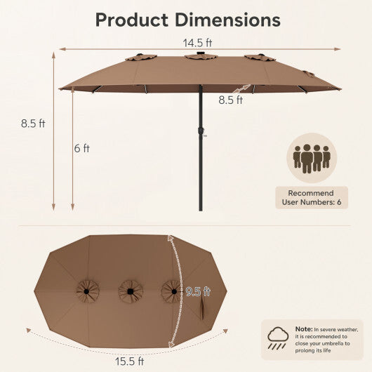 15.5FT Extra-Large Patio Umbrella 12 Reinforced Metal Ribs-Brown
