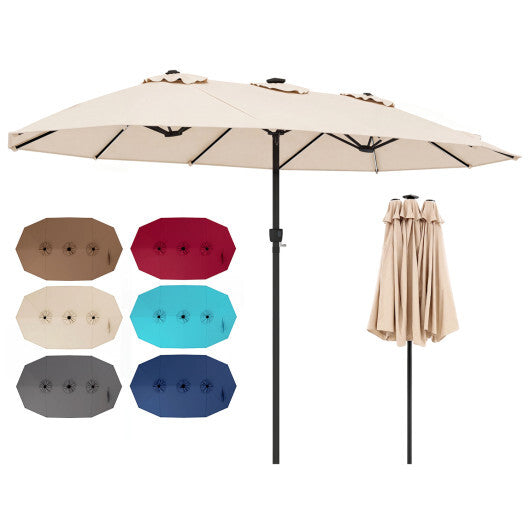15.5FT Extra-Large Patio Umbrella 12 Reinforced Metal Ribs-Brown