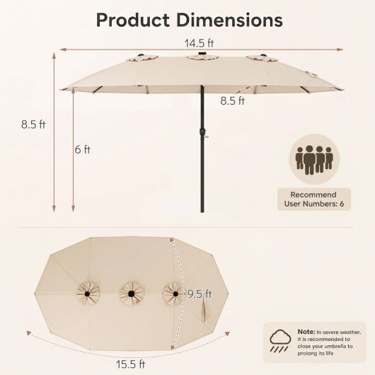 15.5FT Extra-Large Patio Umbrella 12 Reinforced Metal Ribs-Brown