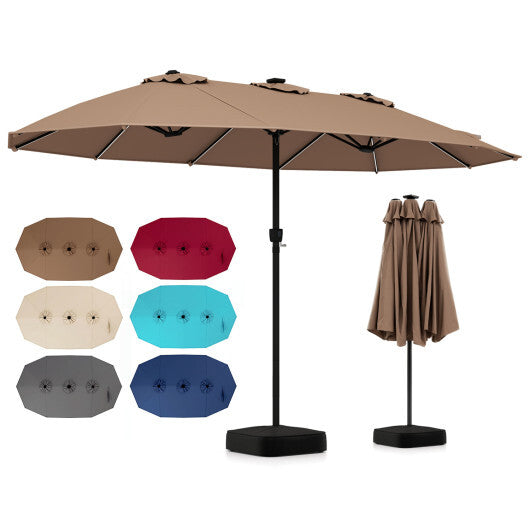 15.5FT Extra-Large Patio Umbrella with Base 12 Reinforced Ribs-Brown