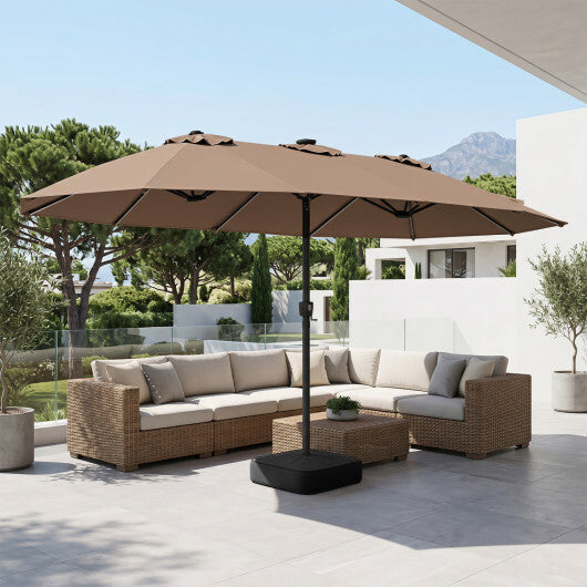 15.5FT Extra-Large Patio Umbrella with Base 12 Reinforced Ribs-Brown
