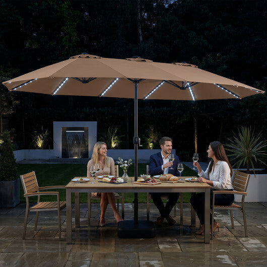 15.5FT Extra-Large Patio Umbrella with Base 12 Reinforced Ribs-Brown