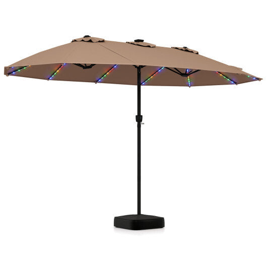 15.5FT Extra-Large Patio Umbrella with Base 12 Reinforced Ribs-Brown