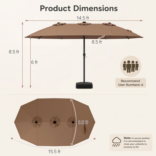 15.5FT Extra-Large Patio Umbrella with Base 12 Reinforced Ribs-Brown