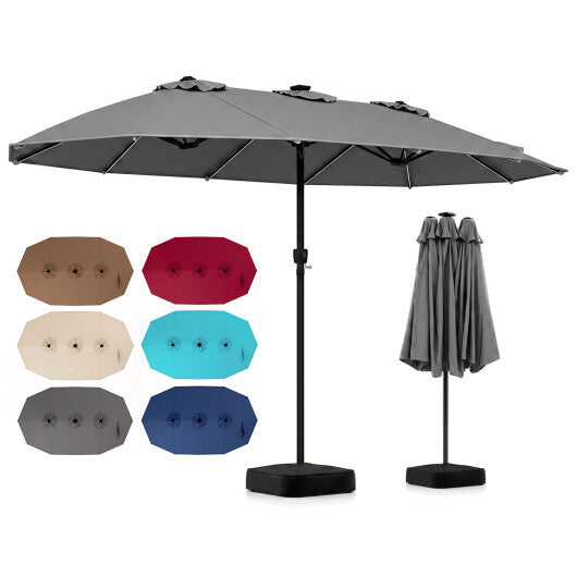 15.5FT Extra-Large Patio Umbrella with Base 12 Reinforced Ribs-Brown