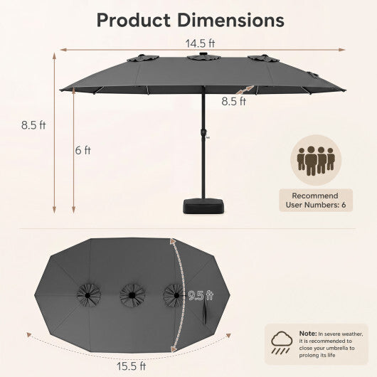 15.5FT Extra-Large Patio Umbrella with Base 12 Reinforced Ribs-Brown