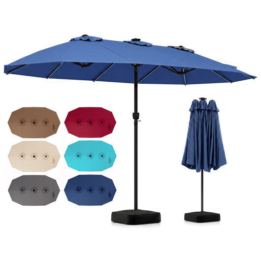 15.5FT Extra-Large Patio Umbrella with Base 12 Reinforced Ribs-Brown