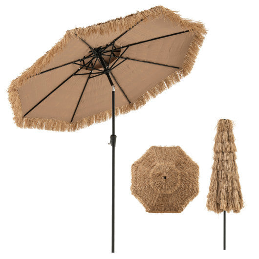 10FT and 2-Tier Tiki Patio Umbrella with 8 Ribs-Brown