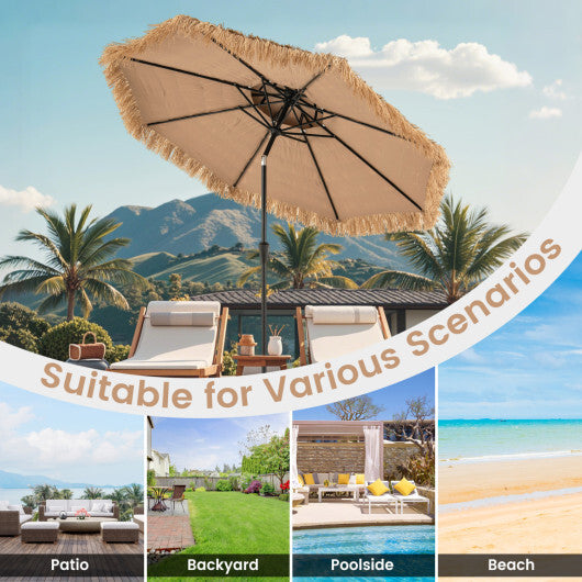 10FT and 2-Tier Tiki Patio Umbrella with 8 Ribs-Brown