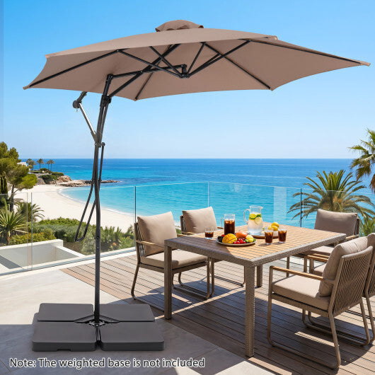 9 FT Cantilever Umbrella with Cross Base Included with Smooth Handle amd Heavy Duty Frame-Brown