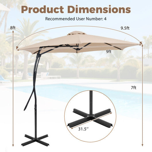 9 FT Cantilever Umbrella with Cross Base Included with Smooth Handle amd Heavy Duty Frame-Brown