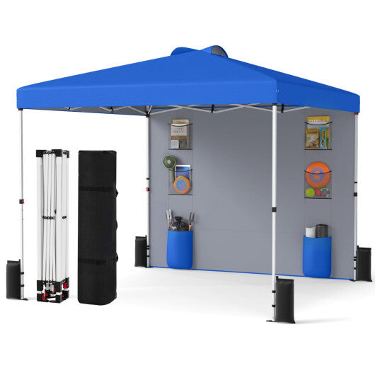 10 x 10 FT Pop up Canopy Tent with Sidewall 6 Pockets Instant Setup Commercial Gazebo-Blue